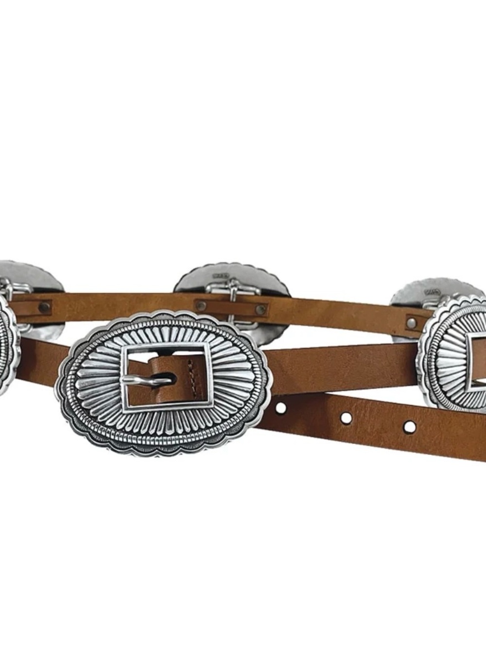 Roper Brown Leather Western Concho Belt with Silver Buckles